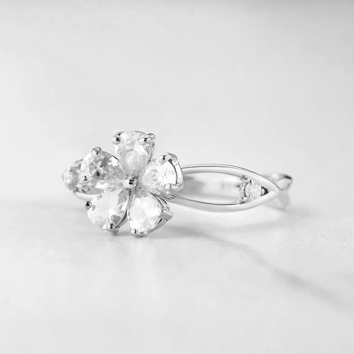 Pear Cut Moissanite Diamond Engagement Ring Rose Gold White Gold Flower Infinity Promise Ring
