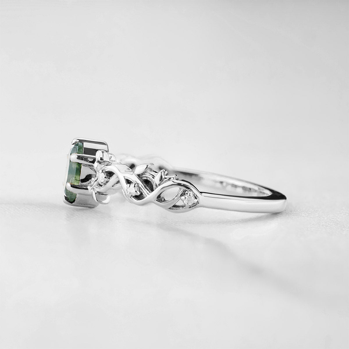 Oval Moss Agate Ring Nature Inspired Women's Engagement Ring Rose Gold White Gold Sterling Silver