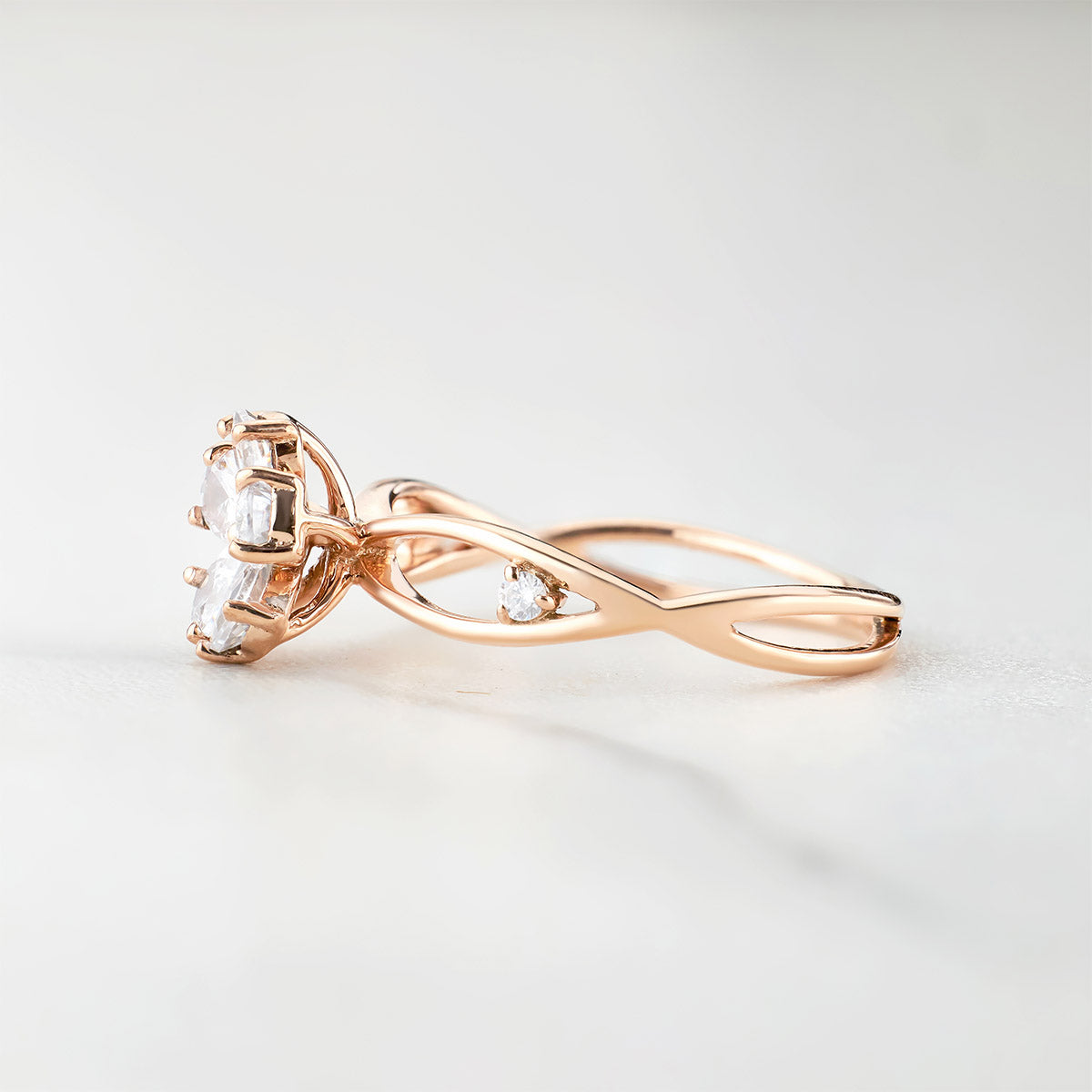 Pear Cut Moissanite Diamond Engagement Ring Rose Gold White Gold Flower Infinity Promise Ring