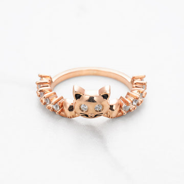 Diamond Cat Ring Wedding Band Stacking Promise Anniversary Rose Gold White Gold Sterling Silver