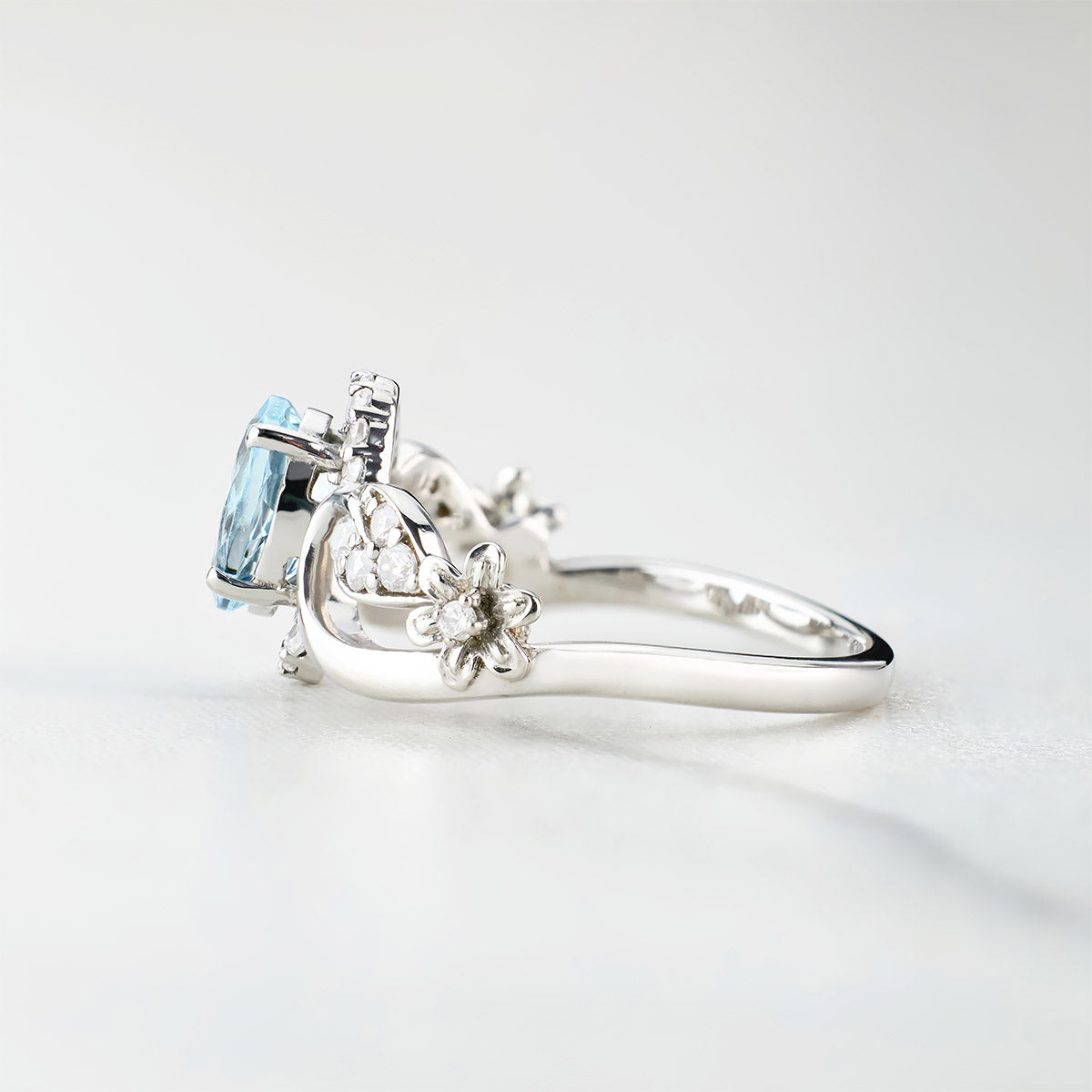 Natural Sky Blue Topaz Engagement Ring Promise Wedding Anniversary Art Deco Flower Rose Gold White Gold Silver