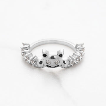 Diamond Cat Ring Wedding Band Stacking Promise Anniversary Rose Gold White Gold Sterling Silver