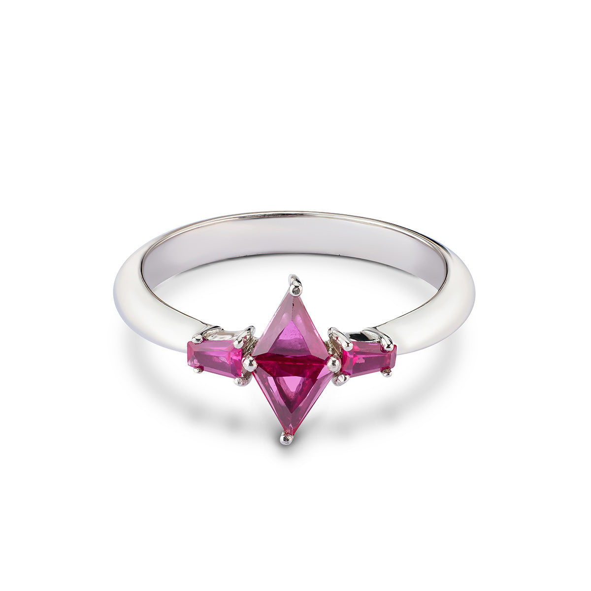 Pink Ruby Promise Ring July Birthstone Triangle Baguette Shape