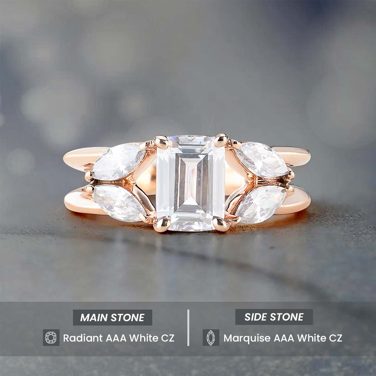 Diamond Engagement Ring Radiant Marquise Promise Wedding Anniversary Rose Gold White Gold Sterling Silver