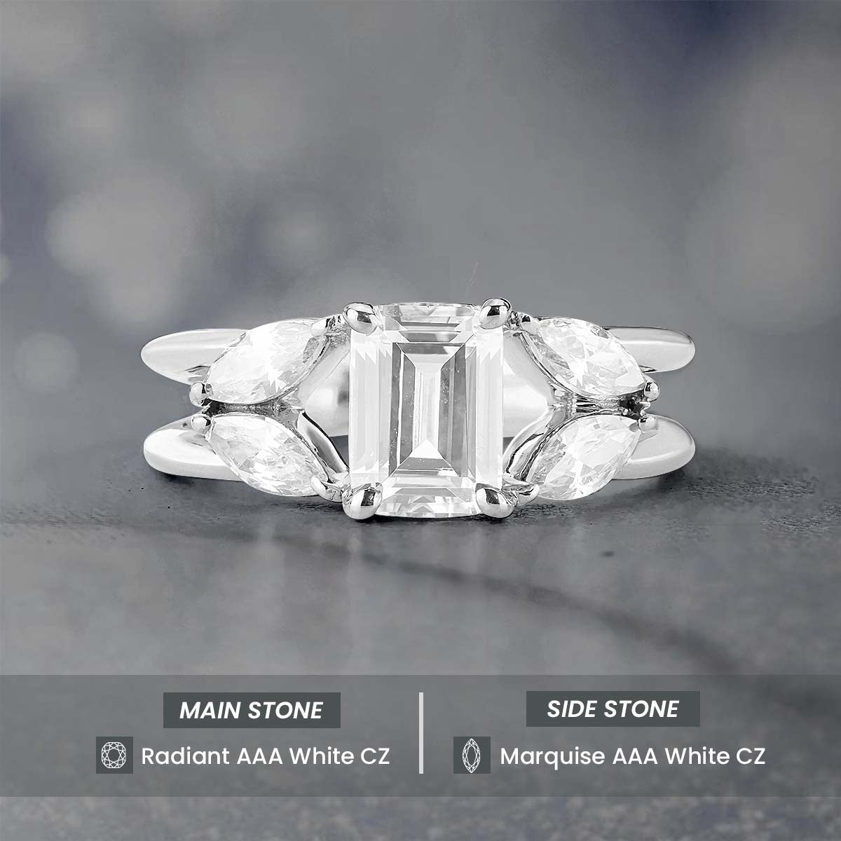 Diamond Engagement Ring Radiant Marquise Promise Wedding Anniversary Rose Gold White Gold Sterling Silver