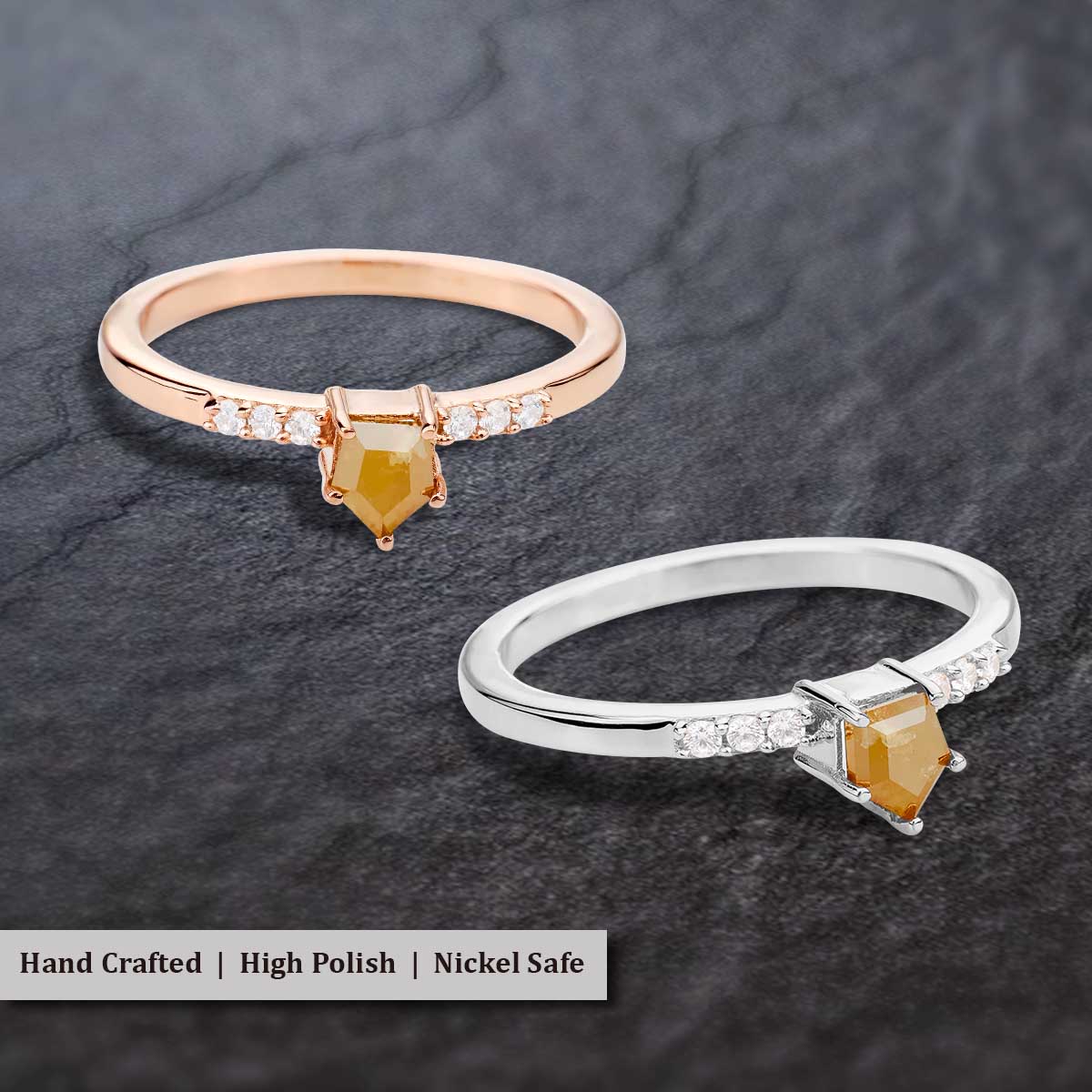 Shield Cut Yellow Natural Rustic Diamond Dainty Engagement Ring
