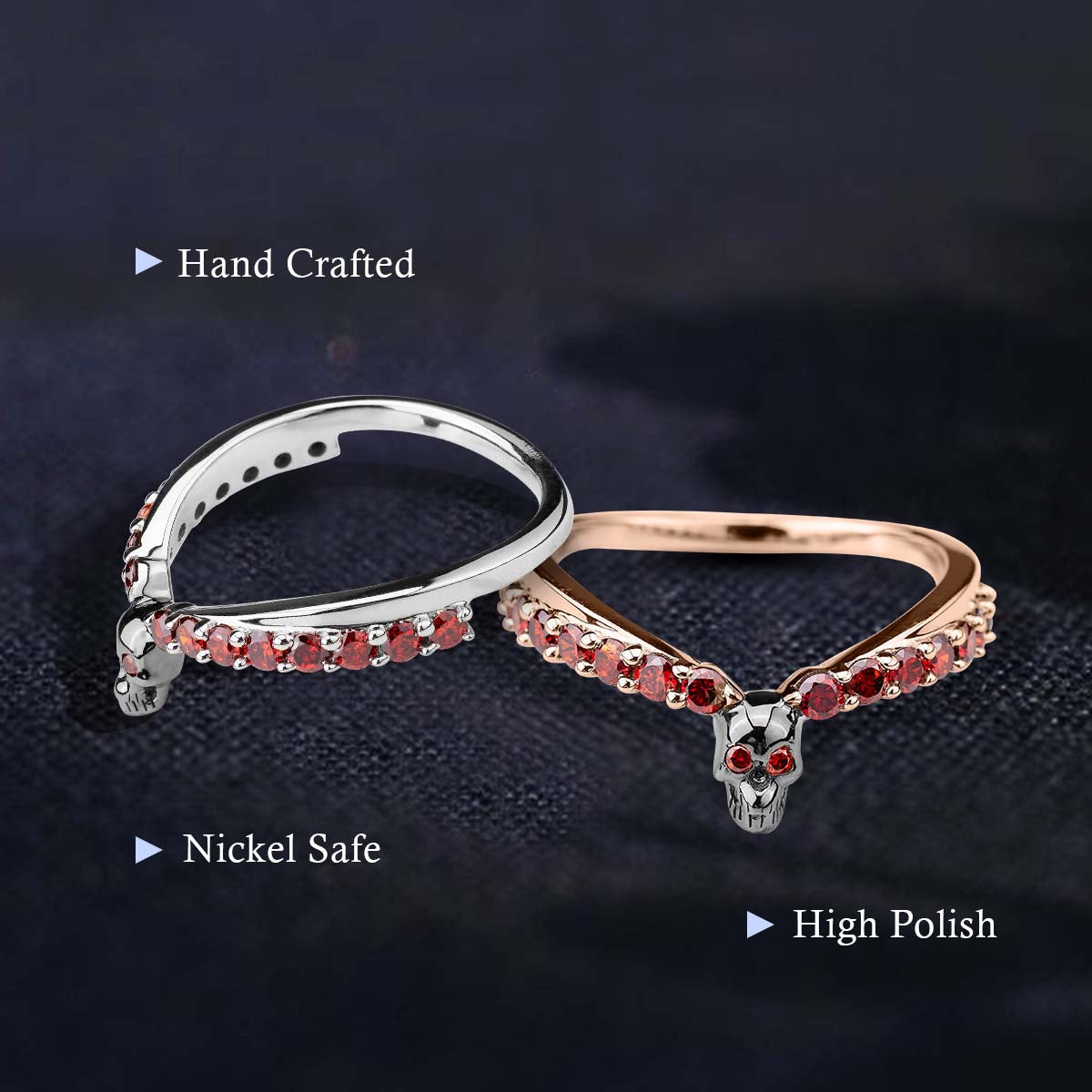 Red Garnet Skull Ring Enhancer Gothic Curved Wedding Band Sterling Silver Stacking