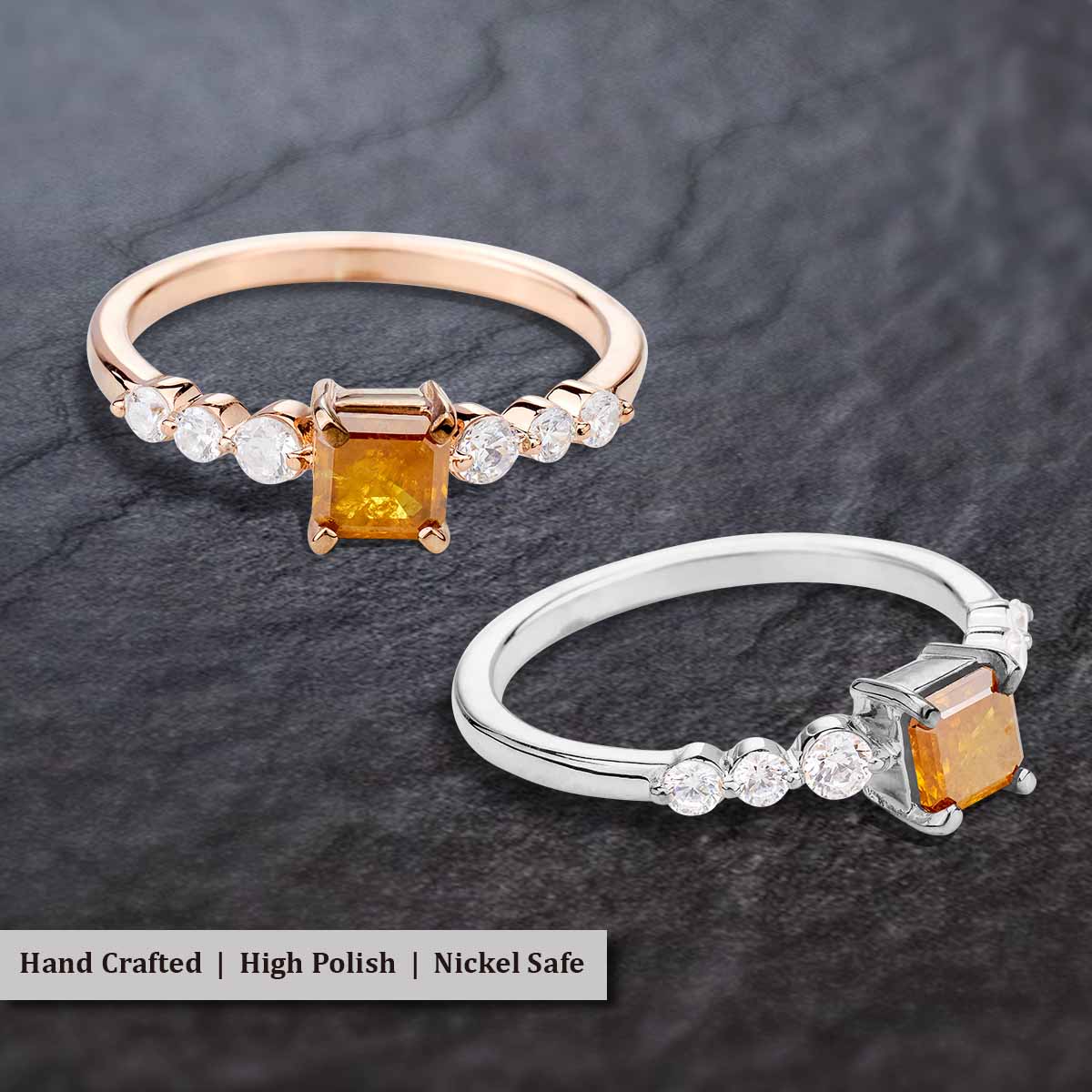 Radiant Cut Vivid Yellow Fancy Rustic Diamond Engagement Ring