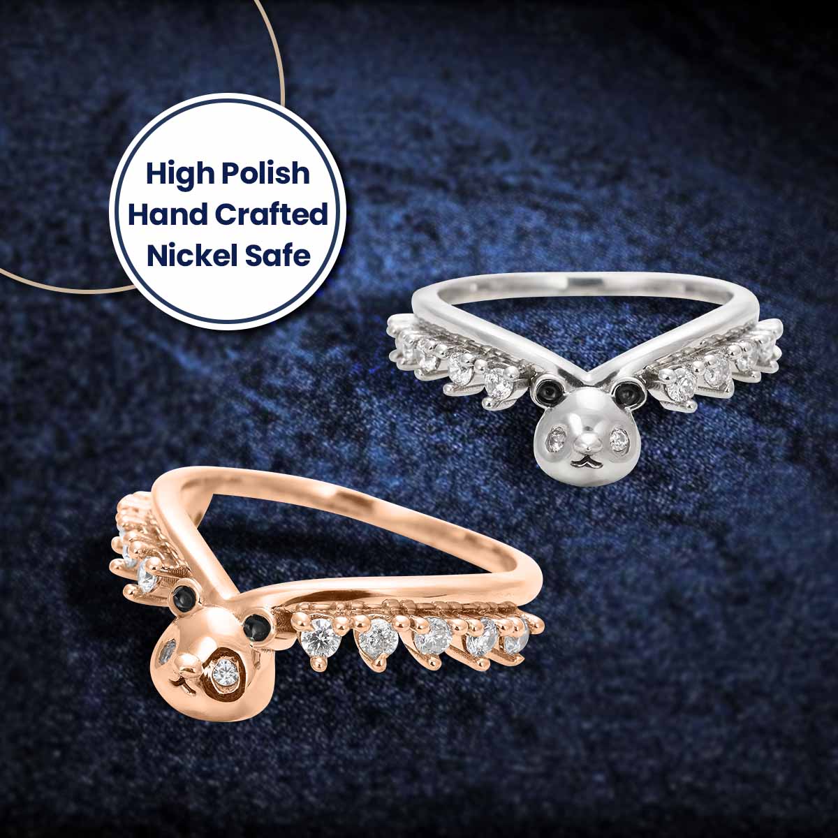 Panda Ring Enhancer Curved Wedding Band Panda Jewelry Stacking Diamond Rose Gold White Gold Sterling Silver