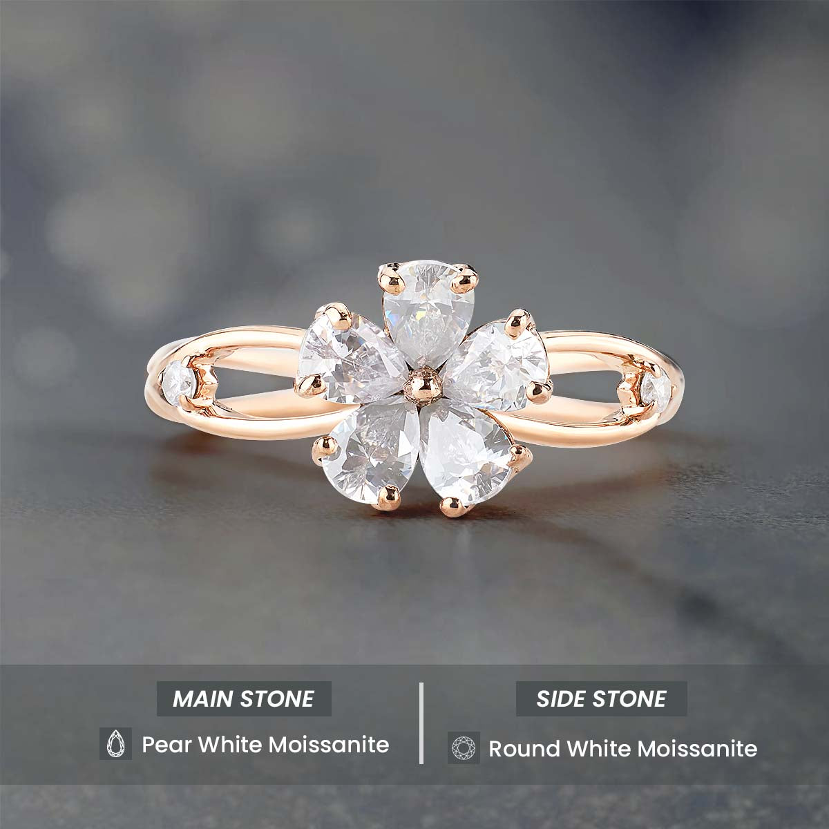 Pear Cut Moissanite Diamond Engagement Ring Rose Gold White Gold Flower Infinity Promise Ring