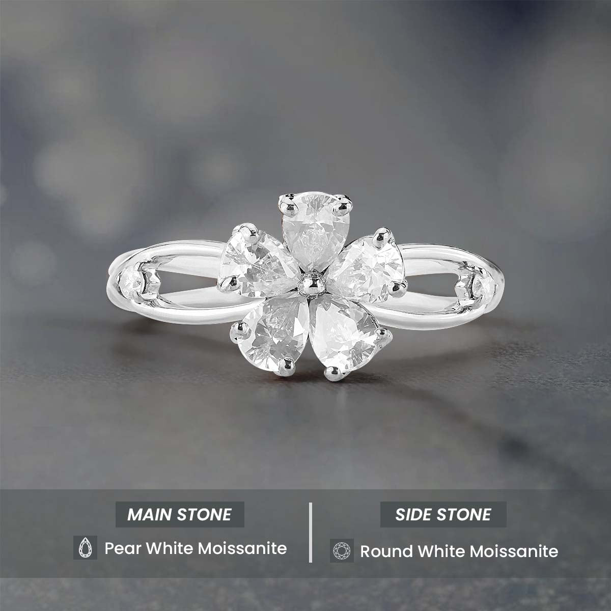 Pear Cut Moissanite Diamond Engagement Ring Rose Gold White Gold Flower Infinity Promise Ring