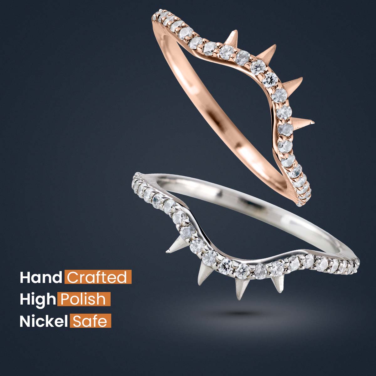 Thorny Curved Wedding Band Engagement Ring Enhancer Stack