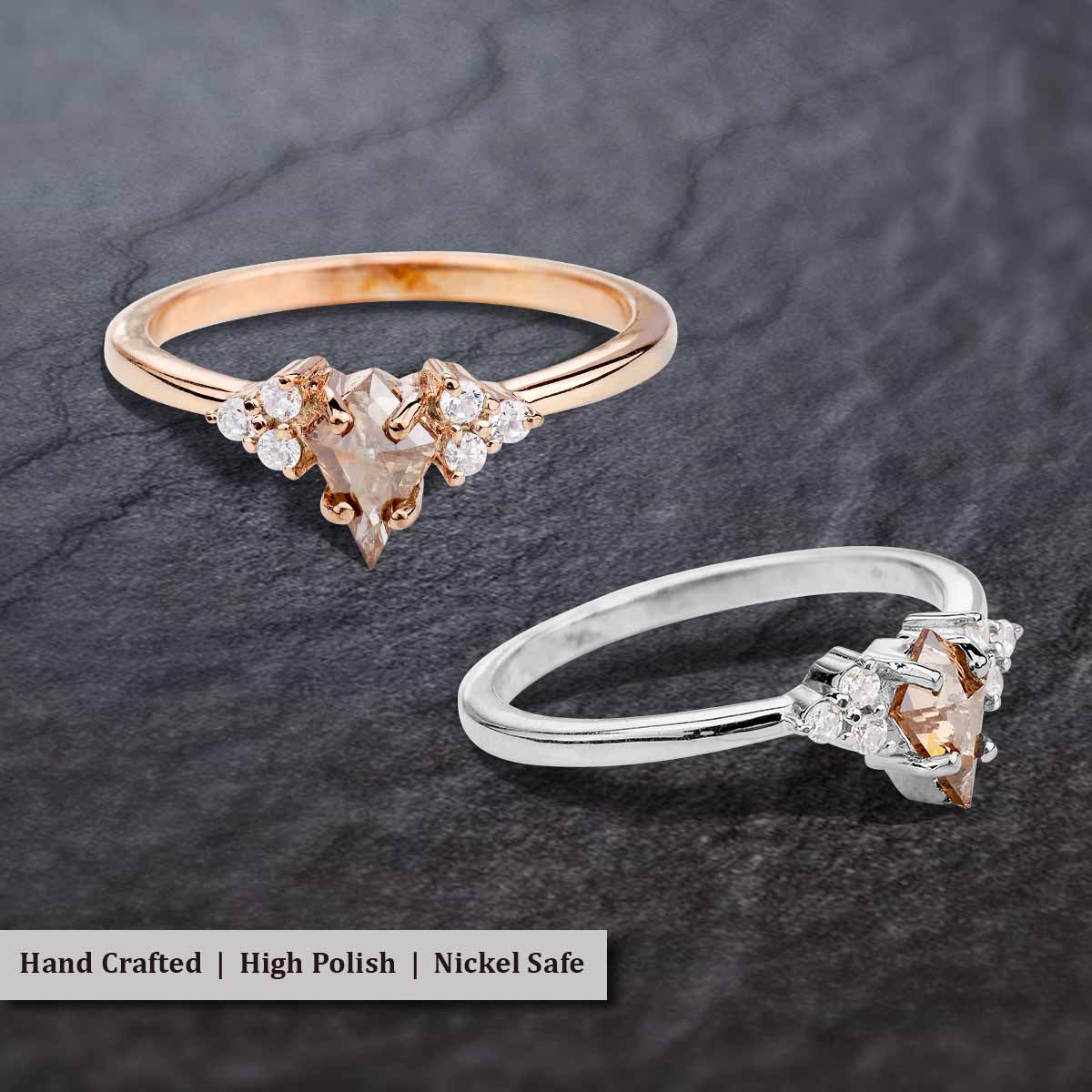 Champagne Natural Rustic Diamond Kite Cut Engagement Ring
