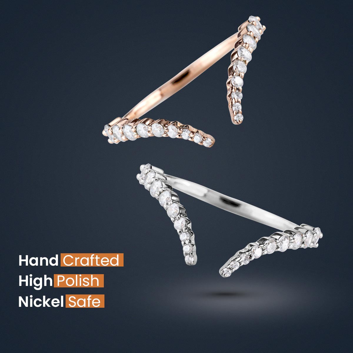 Open Ring Enhancer Stacking Ring Guard Round CZ Wedding Band Rose Gold Silver