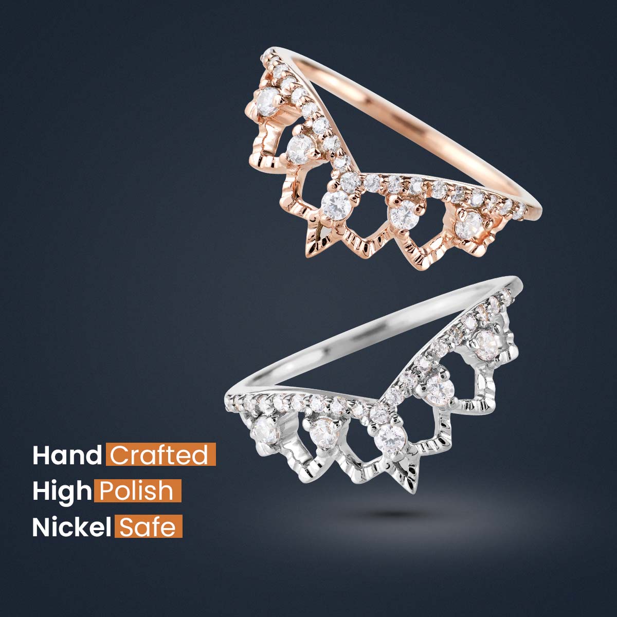 Art Deco Ring Enhancer CZ Tiara Wedding Band Crown Engagement Ring Rose Gold