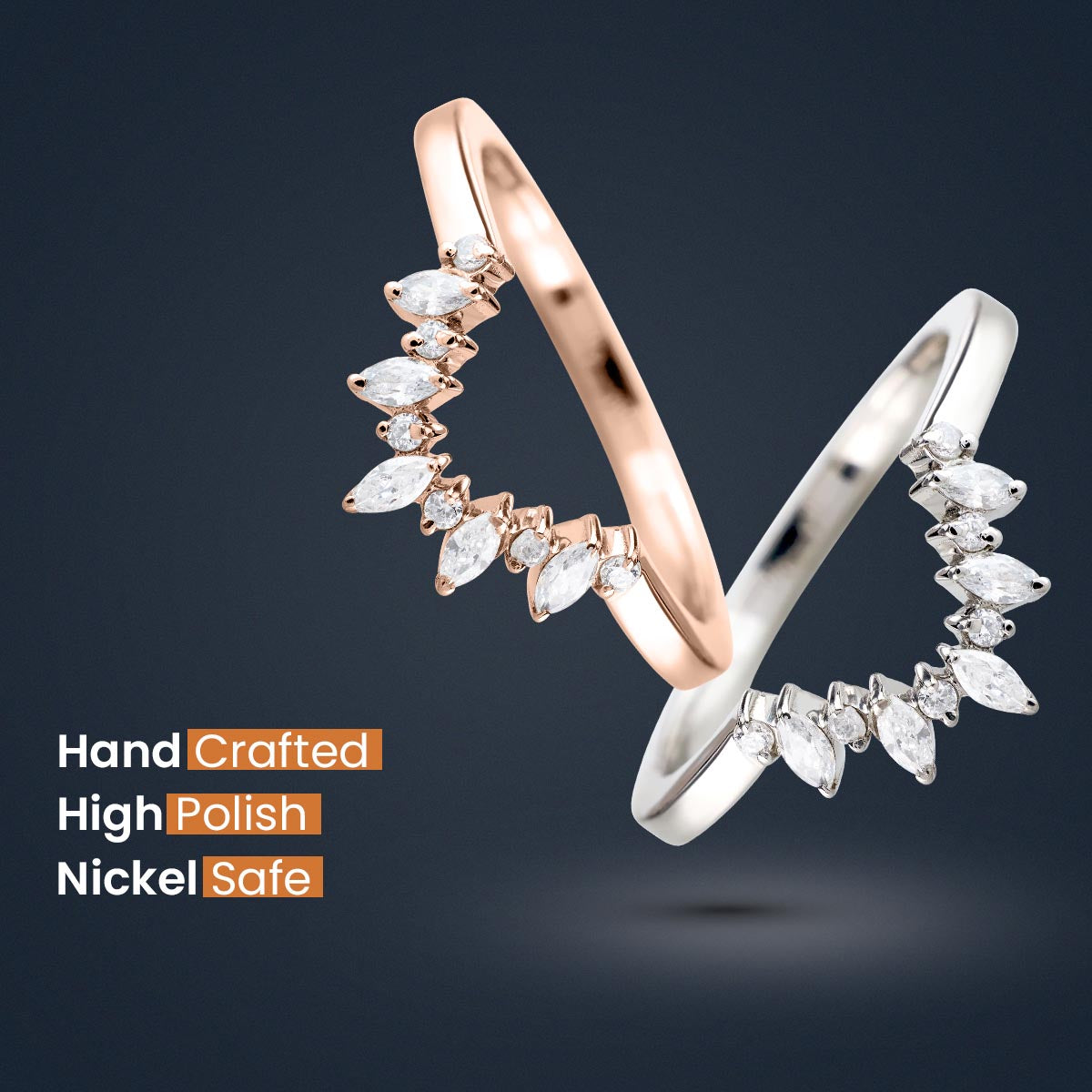 Enhancer Curved Wedding Band AAA CZ Diamond Engagement Ring 14k Rose Gold