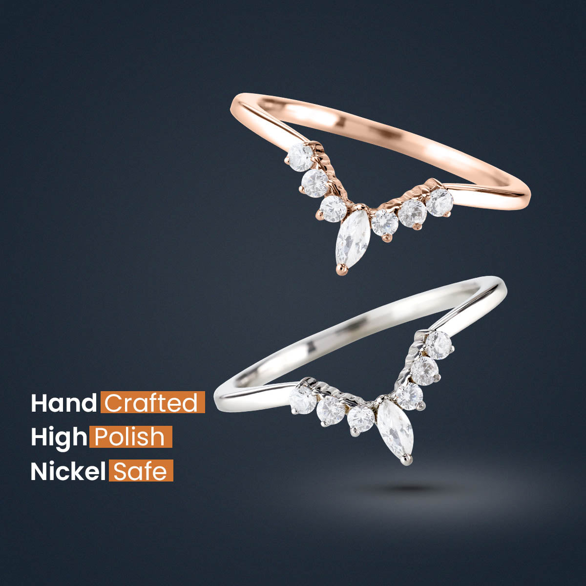 Enhancer Curved Wedding Band AAA CZ Diamond Engagement Ring 14k Rose Gold