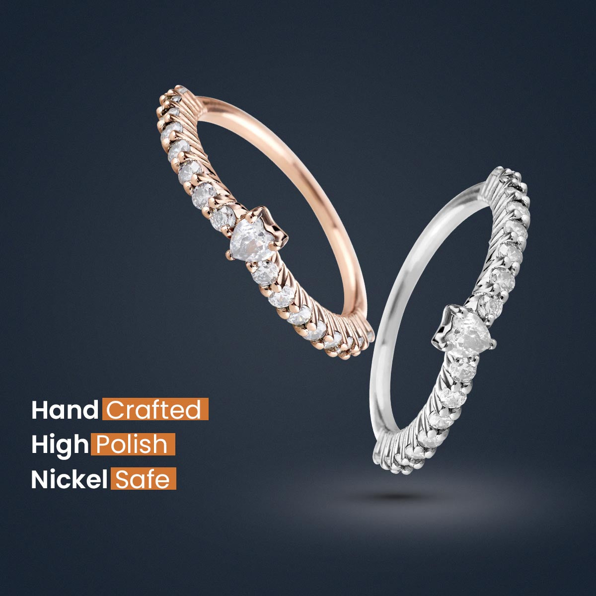 Heart Enhancer Wedding Band AAA CZ Diamond Promise Ring Rose Gold