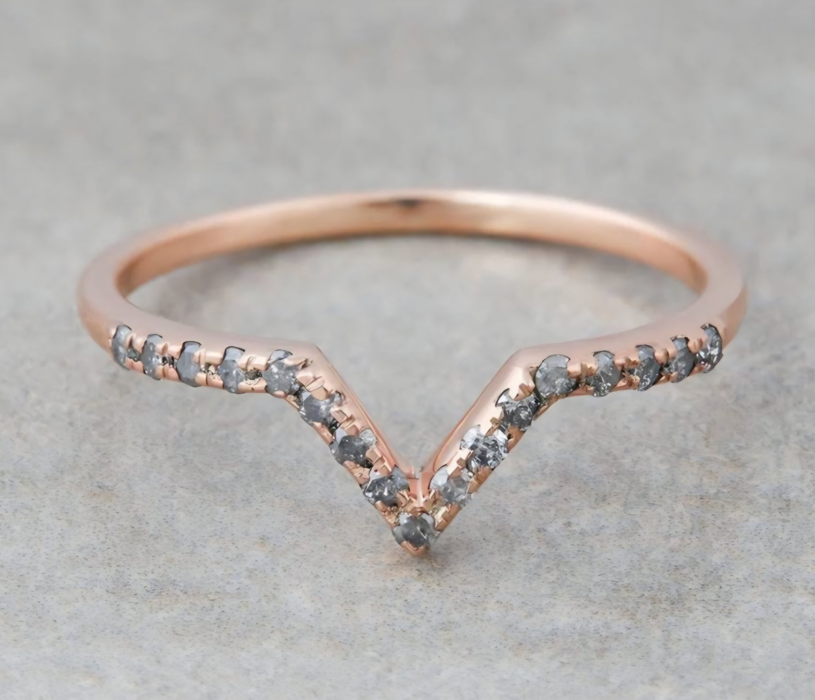 Salt and Pepper Natural Diamond Bridal Band 14k Rose Gold