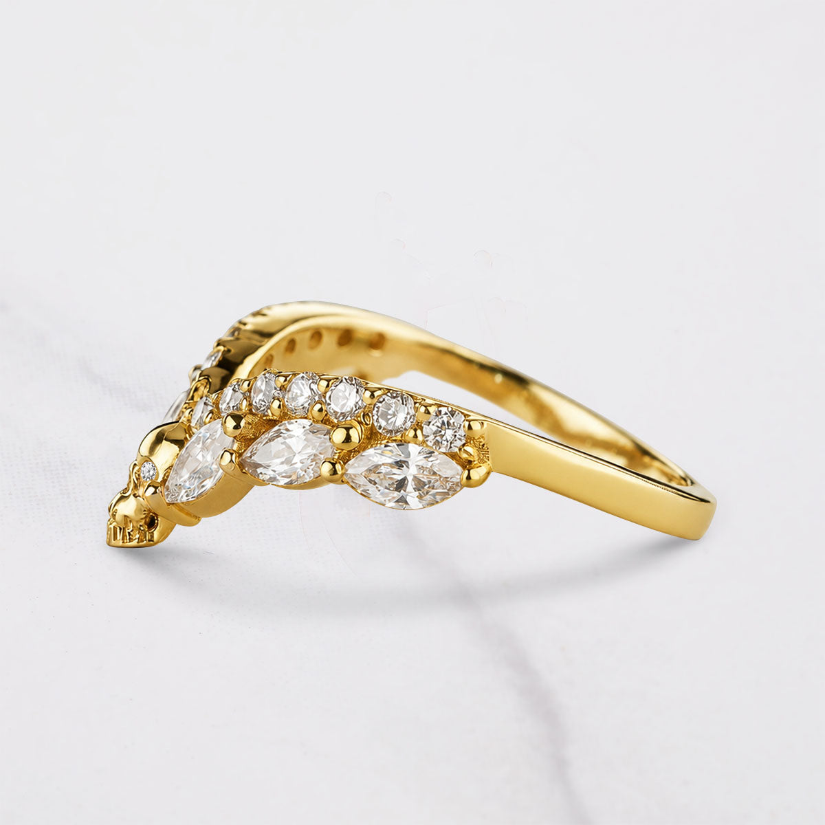 AAA Cubic Zirconia Skull Ring Enhancer Curved Engagement Wedding Band Women
