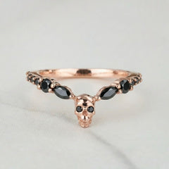 Skull Wedding Band for Goth, Rose Gold Stacking Ring Alternative Bridal Jewelry