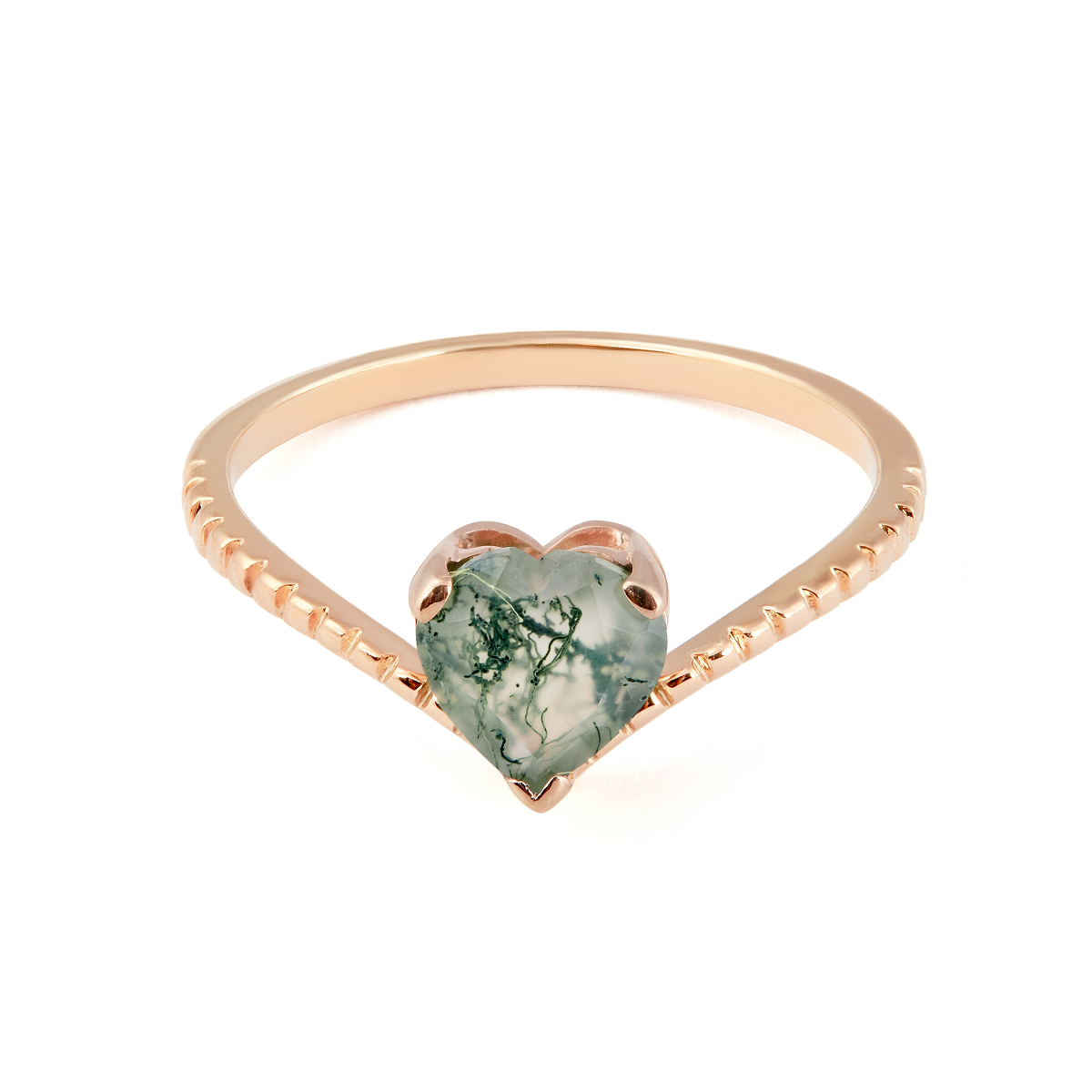 Heart Moss Agate Ring Healing Gemstone Rose Gold Promise Ring