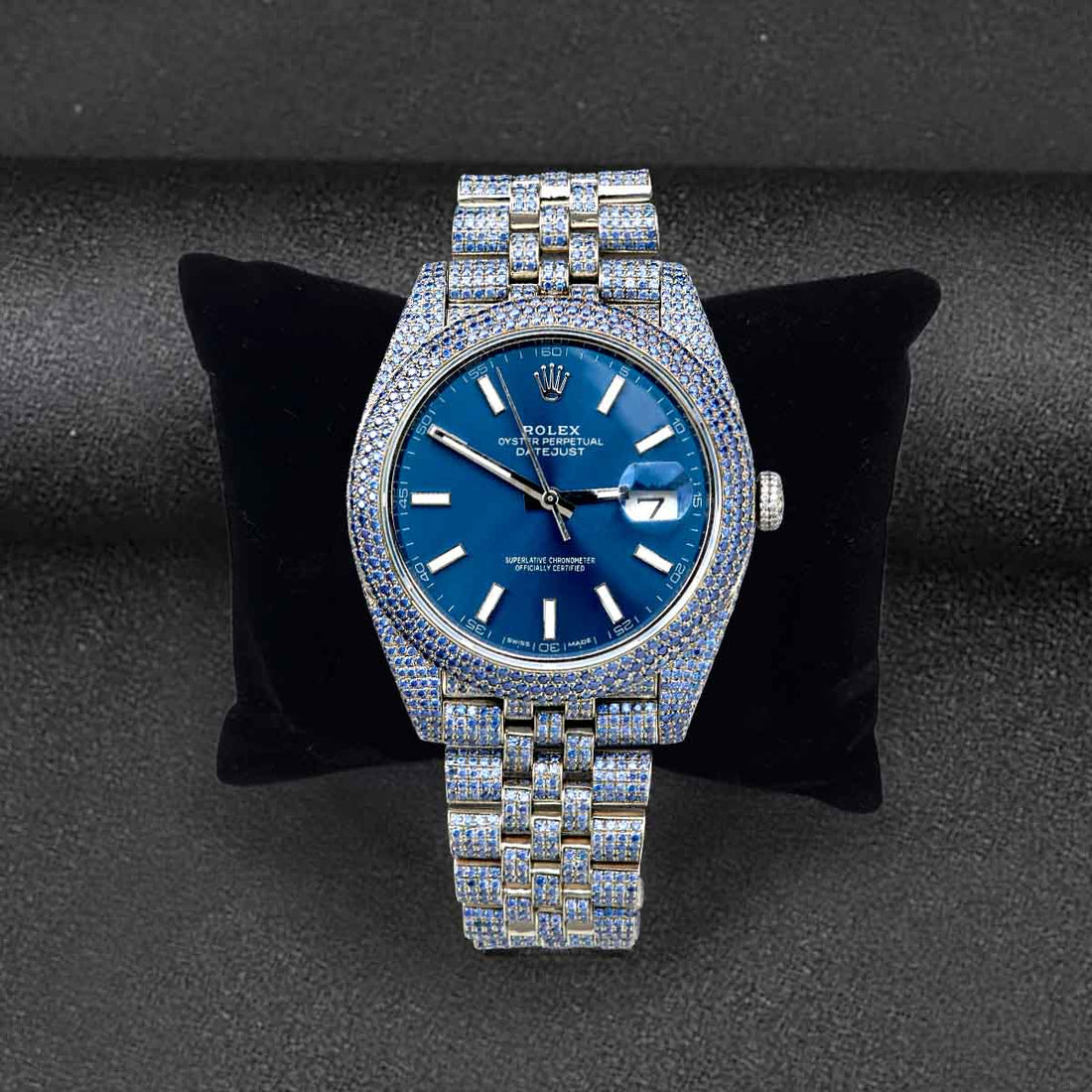 Blue Dial Rolex Watch Blue CZ Automatic Swiss Movement Oyster