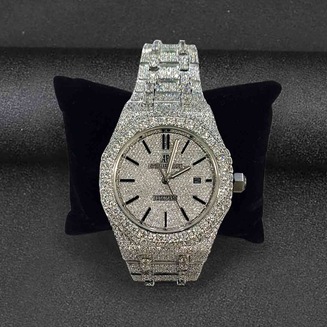Audemars Piguet Watch Royal Oak Automatic Iced Out CZ Moissanite Diamond White Gold Finish