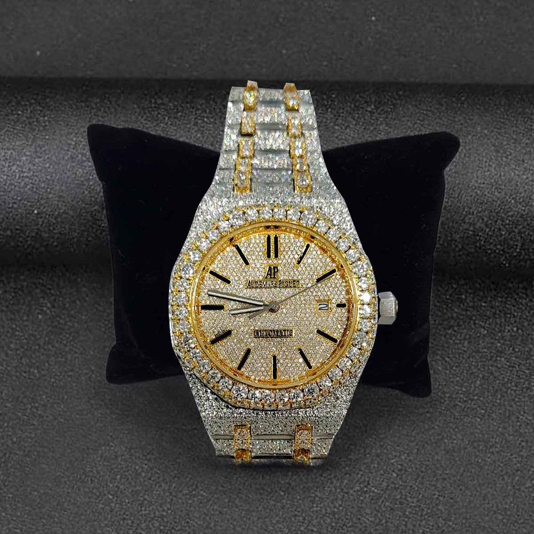 Iced Out Watch Audemars Piguet Royal Oak Automatic CZ Diamond Two Tone