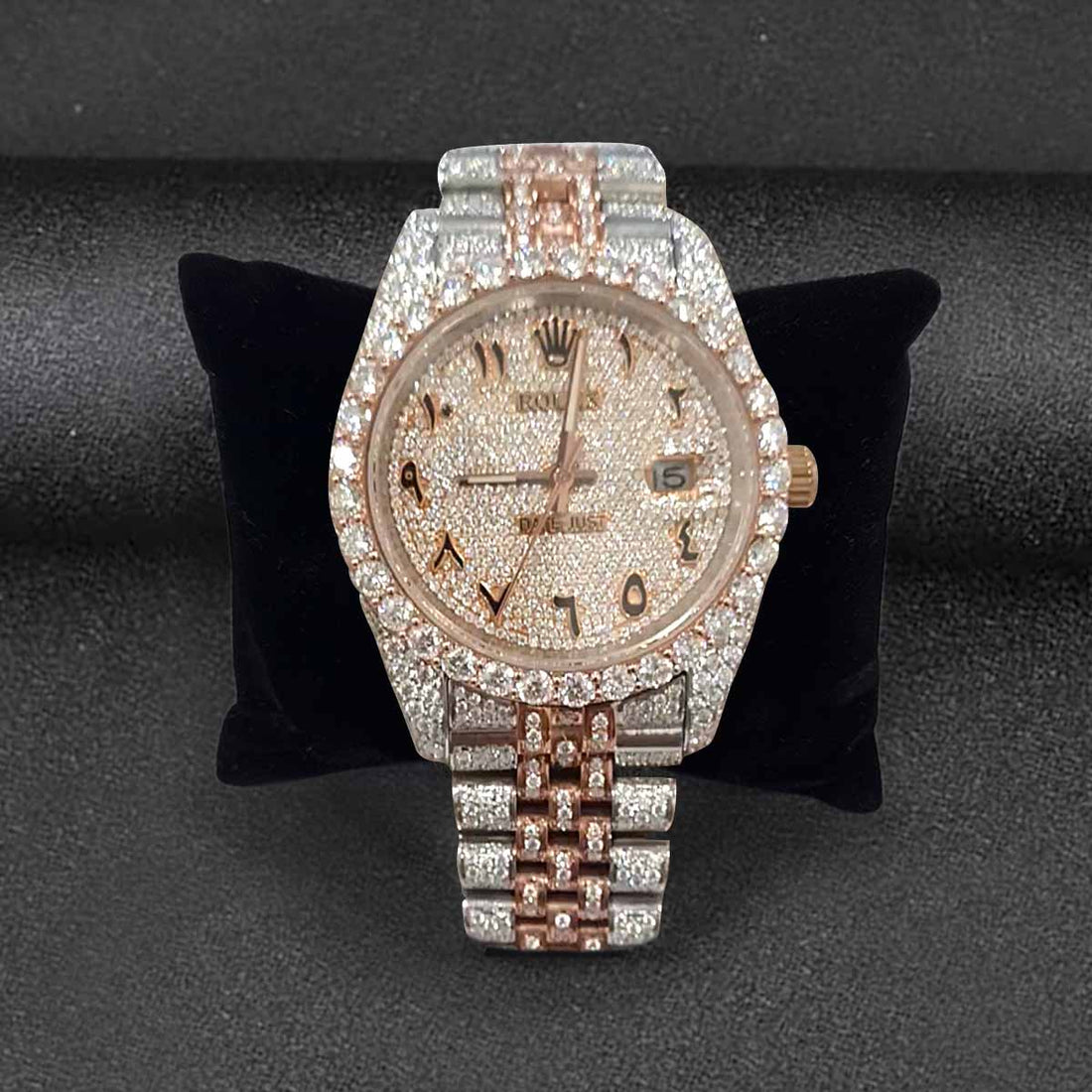 Iced Out Rolex Watch Datejust Jubilee 41 Arabic Two Tone Rose and White Rhodium Plated